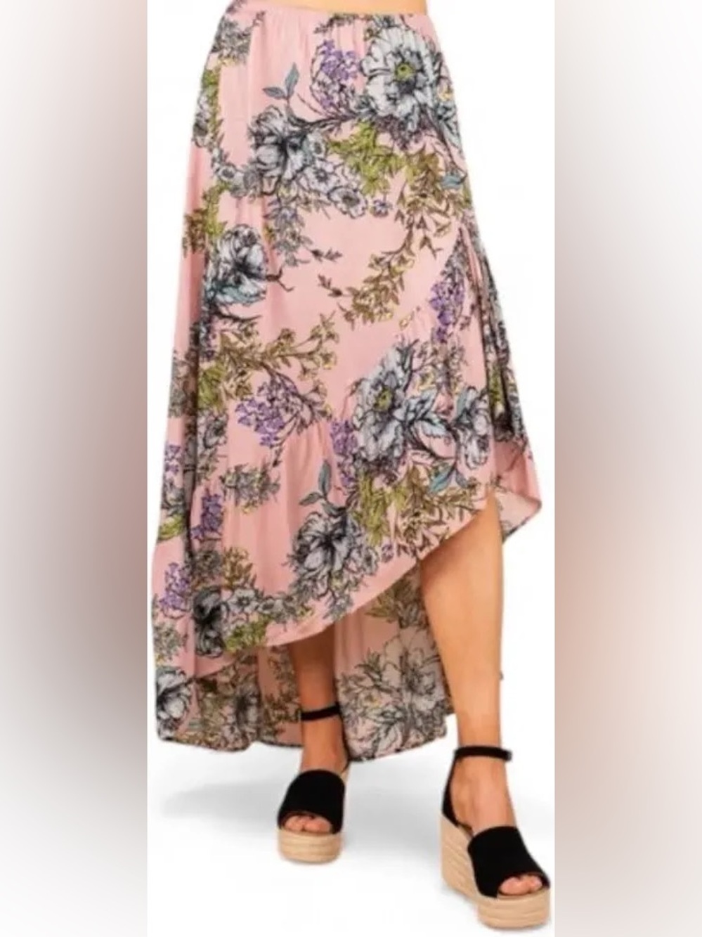 Lovestitch Floral High-Low Midi Skirt